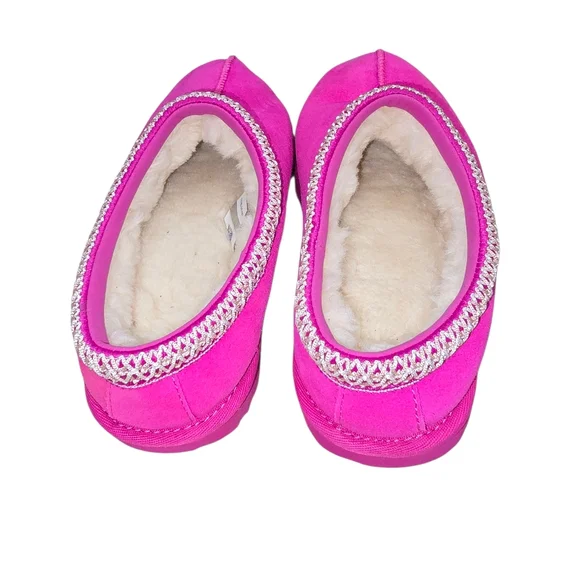 UGG Pink Suede Slippers with White Trim - Picture 6 of 12